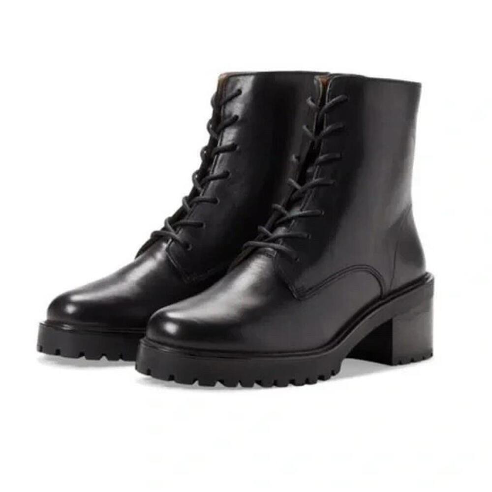 Madewell Black Leather Lace Up The Bradley Heeled Lug Sole Boots 6